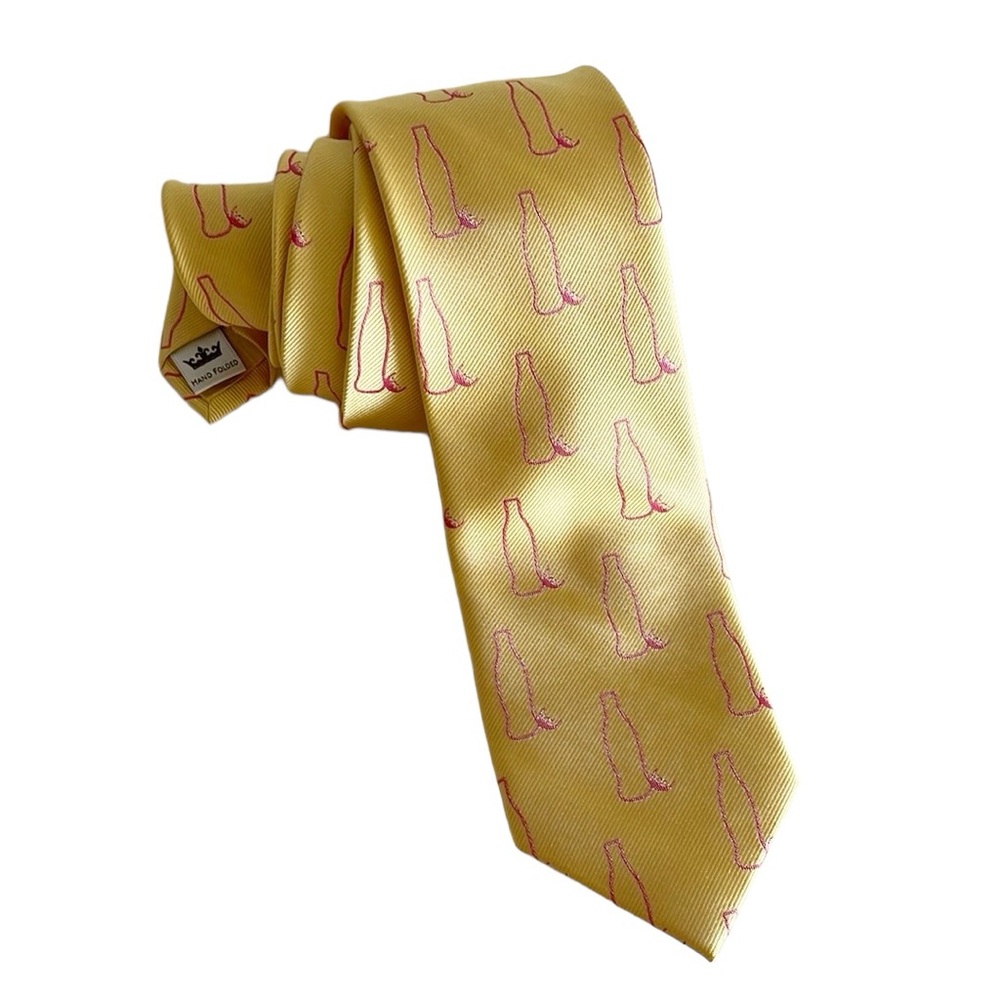 Peter Millar Silk Yellow Pink Soda Bottle Novelty Neck Tie